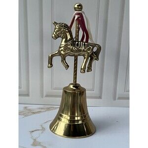 Stunning Vintage Solid Brass Carousel Horse Bell 6” Merry Go Round Equestrian